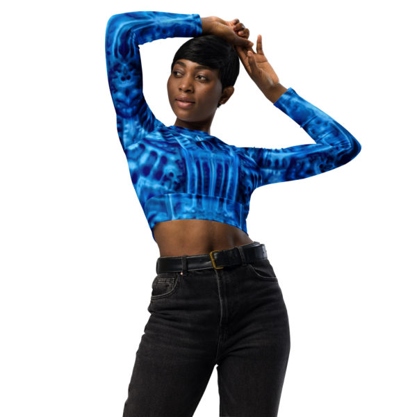Recyceltes Langarm Crop Top Biomech mit Allover-Druck – Bild 2
