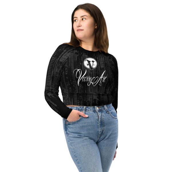Recyceltes Langarm Crop Top Biomechanics 10 mit Allover-Druck