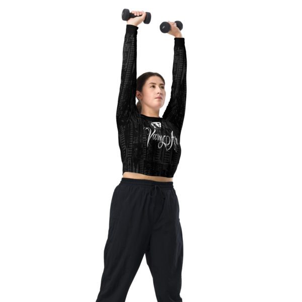 Recyceltes Langarm Crop Top Biomechanics 10 mit Allover-Druck – Bild 3
