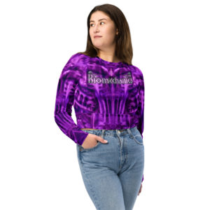 Recyceltes Langarm Crop Top Biomech Purple Flash mit Allover-Druck