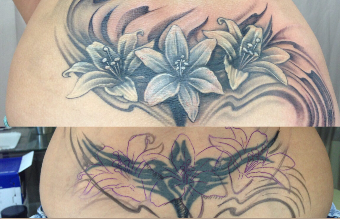 cover-up Tattoo von einem dunklen arschgeweih